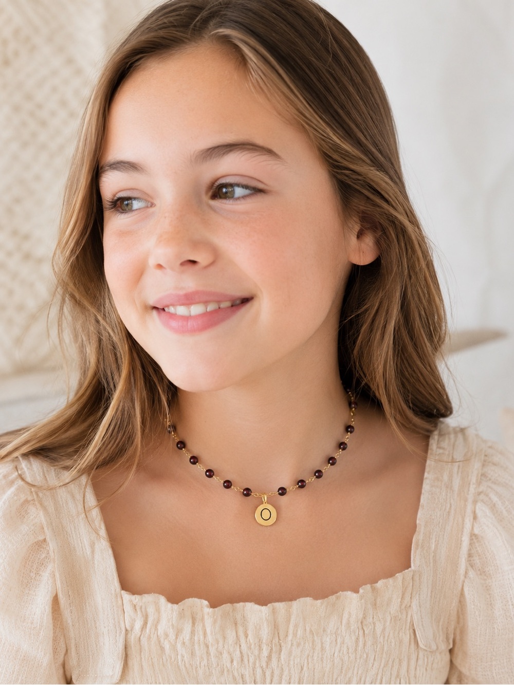 Personalized Garnet Initial Necklace for Baby, Child or Tween